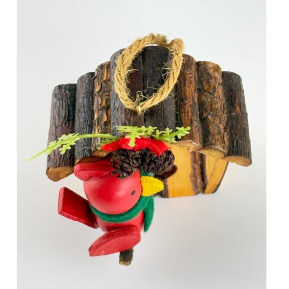 Avon Log Cabin Cutie Cardinal Ornament Vintage 1990s Christmas Tree Decor Box - Picture 3 of 10